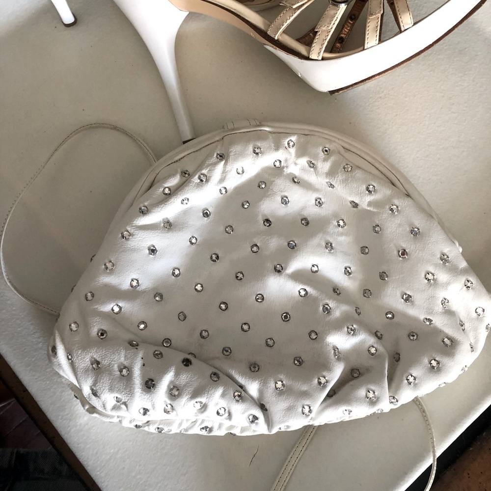 Iconic White Leather Jeweled Bag By Sharif